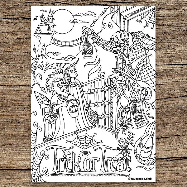 Trick or Treat  - Printable Adult Coloring Page from Favoreads (Coloring book pages for adults and kids, Coloring sheets, Colouring designs)