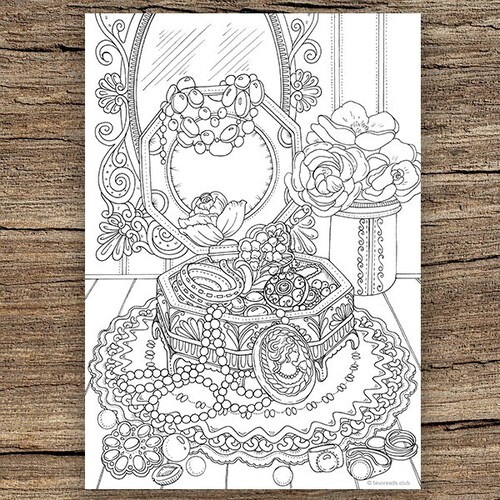 Jewelry Box Printable Adult Coloring Page From Favoreads - Etsy Denmark