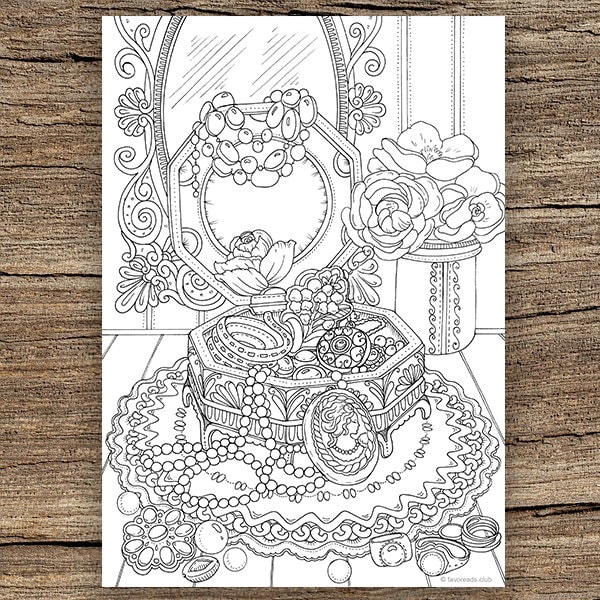 Jewelry Box - Printable Adult Coloring Page from Favoreads (Coloring book pages for adults and kids, Coloring sheets, Coloring designs)