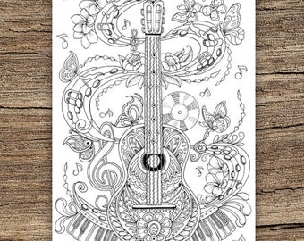 Guitar - Printable Adult Coloring Page from Favoreads Coloring book pages for adults and kids Coloring sheets Coloring designs