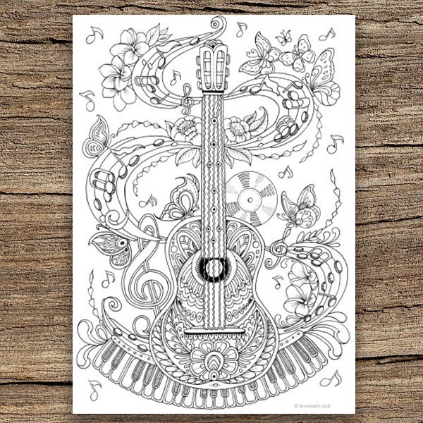 Guitar - Printable Adult Coloring Page from Favoreads Coloring book pages for adults and kids Coloring sheets Coloring designs
