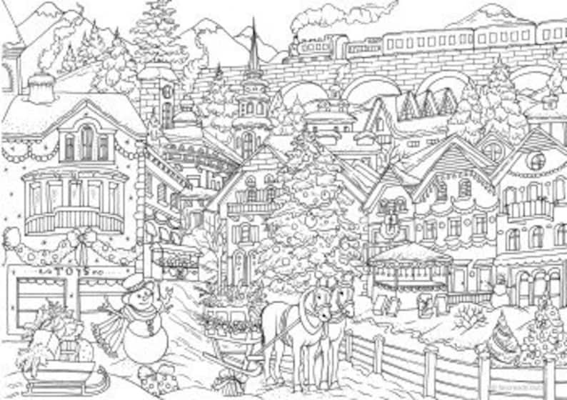 Winter Wonderland Printable Adult Coloring Page From Etsy Canada