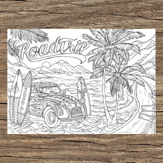 Download Road Trip Printable Adult Coloring Page From Favoreads Etsy