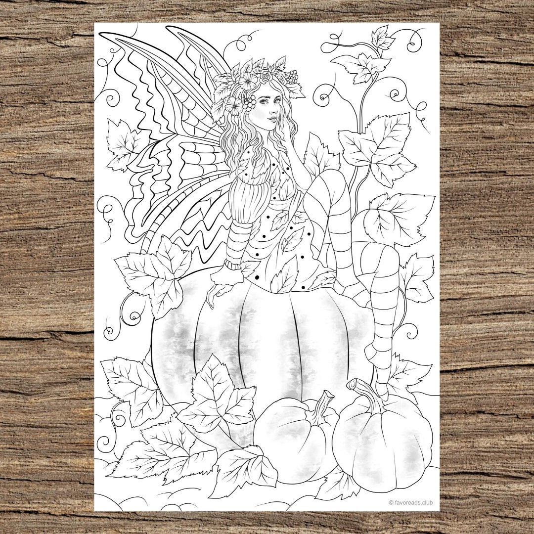 Autumn Fairy Printable Adult Coloring Page From Favoreads - Etsy