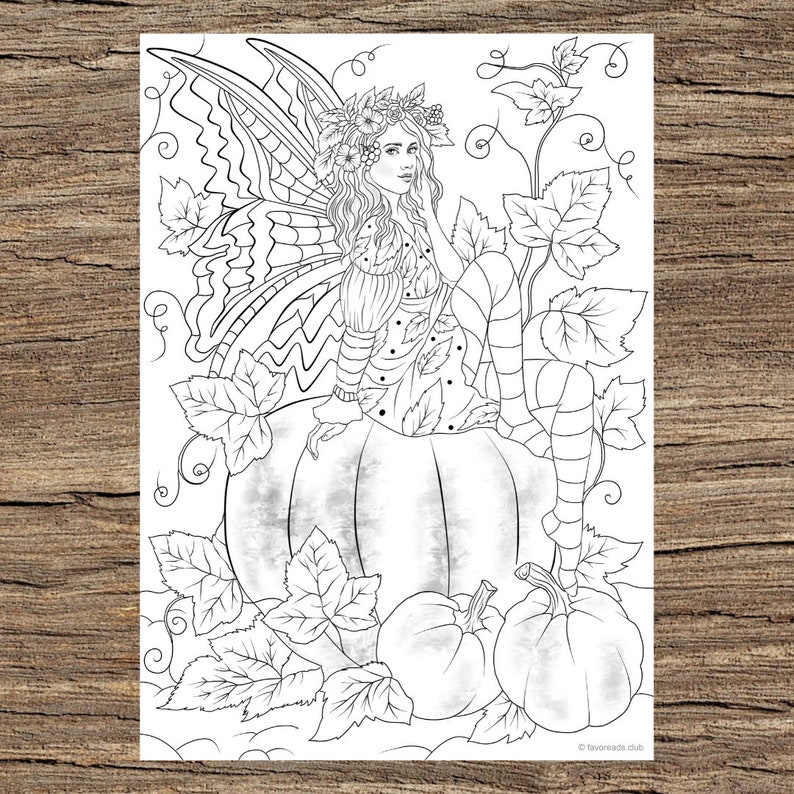 Autumn Fairy Printable Adult Coloring Page from Favoreads | Etsy