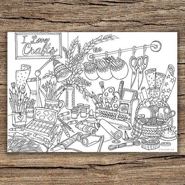 I Love Crafts Printable Adult Coloring Page From Favoreads - Etsy Canada