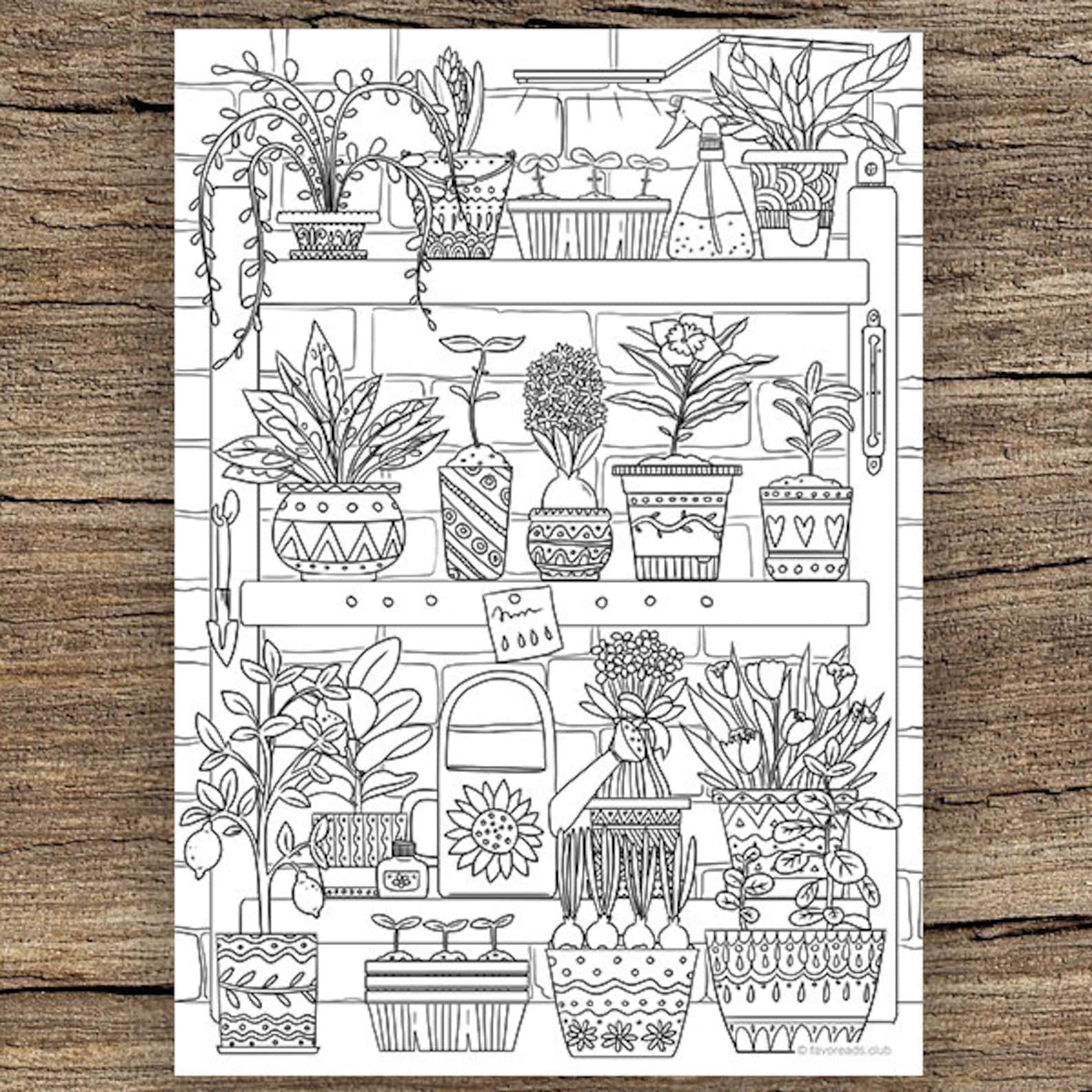 Plants Printable Adult Coloring Page From Favoreads Coloring - Etsy