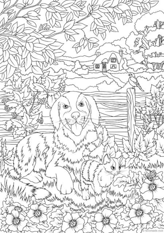 Download Cats And Dogs Bundle 10 Printable Adult Coloring Pages From Etsy
