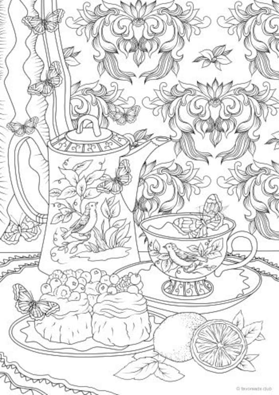 Tea Set Printable Adult Coloring Page From Favoreads Coloring Book Pages  for Adults and Kids Coloring Sheets Coloring Designs 