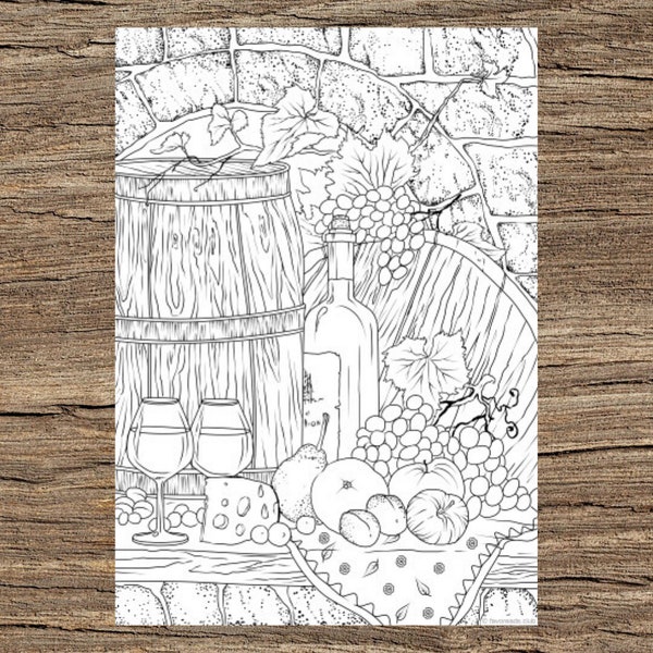 A Taste of Wine - Printable Adult Coloring Page from Favoreads (Coloring book pages for adults and kids, Coloring sheets, Coloring designs)