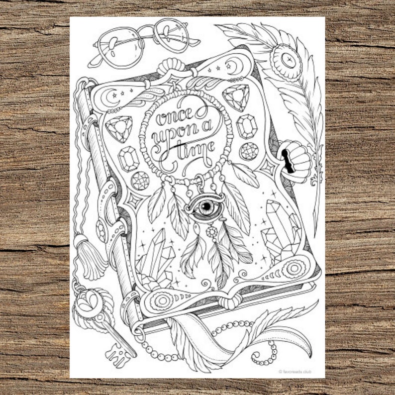Magic Book Printable Adult Coloring Page From Favoreads | Etsy