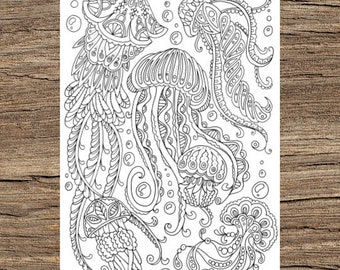 Jellyfish - Printable Adult Coloring Page from Favoreads (Coloring book pages for adults and kids, Coloring sheets, Coloring designs)