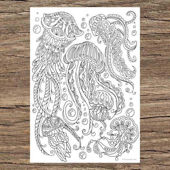 Jellyfish Printable Adult Coloring Page from Favoreads | Etsy