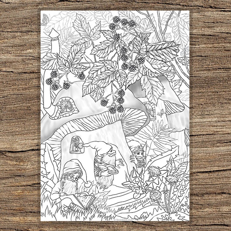 Download Gnomes Printable Adult Coloring Page from Favoreads | Etsy