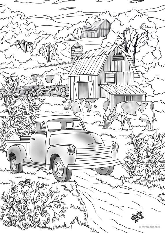Download Country Car Printable Adult Coloring Page from Favoreads ...