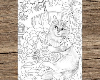 Girls Coloring Pages with Cats & Flowers Graphic by AnaSt