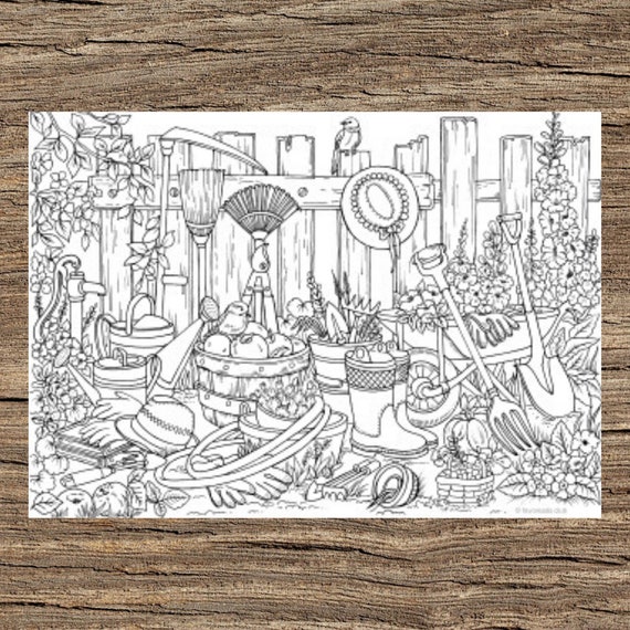 Garden Stuff  Printable Adult Coloring Page from Favoreads