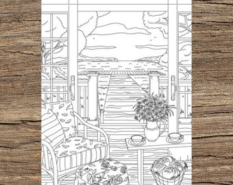 Village View - Printable Adult Coloring Page from Favoreads (Coloring book pages for adults and kids, Coloring sheet, Coloring design)