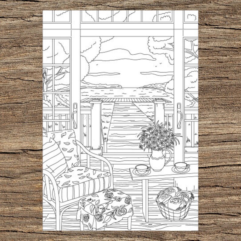 Village View Printable Adult Coloring Page from Favoreads Coloring book pages for adults and kids, Coloring sheet, Coloring design image 1