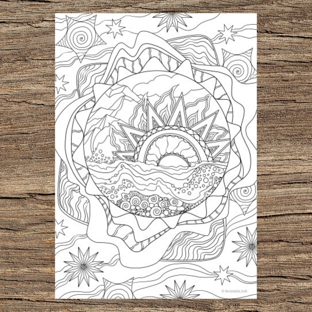 The Sun Printable Adult Coloring Page from Favoreads | Etsy