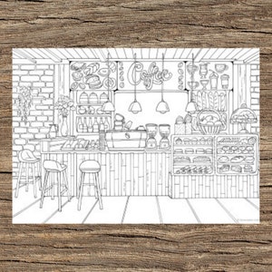 Coffee Shop - Printable Adult Coloring Page from Favoreads (Coloring book pages for adults and kids, Coloring sheets, Colouring designs)