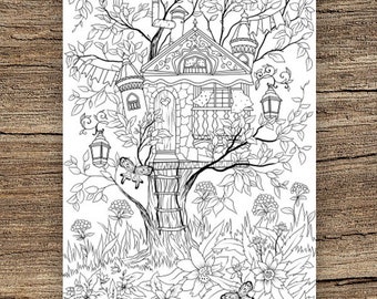 Treehouse - Printable Adult Coloring Page from Favoreads Coloring book pages for adults and kids Coloring sheets Coloring designs