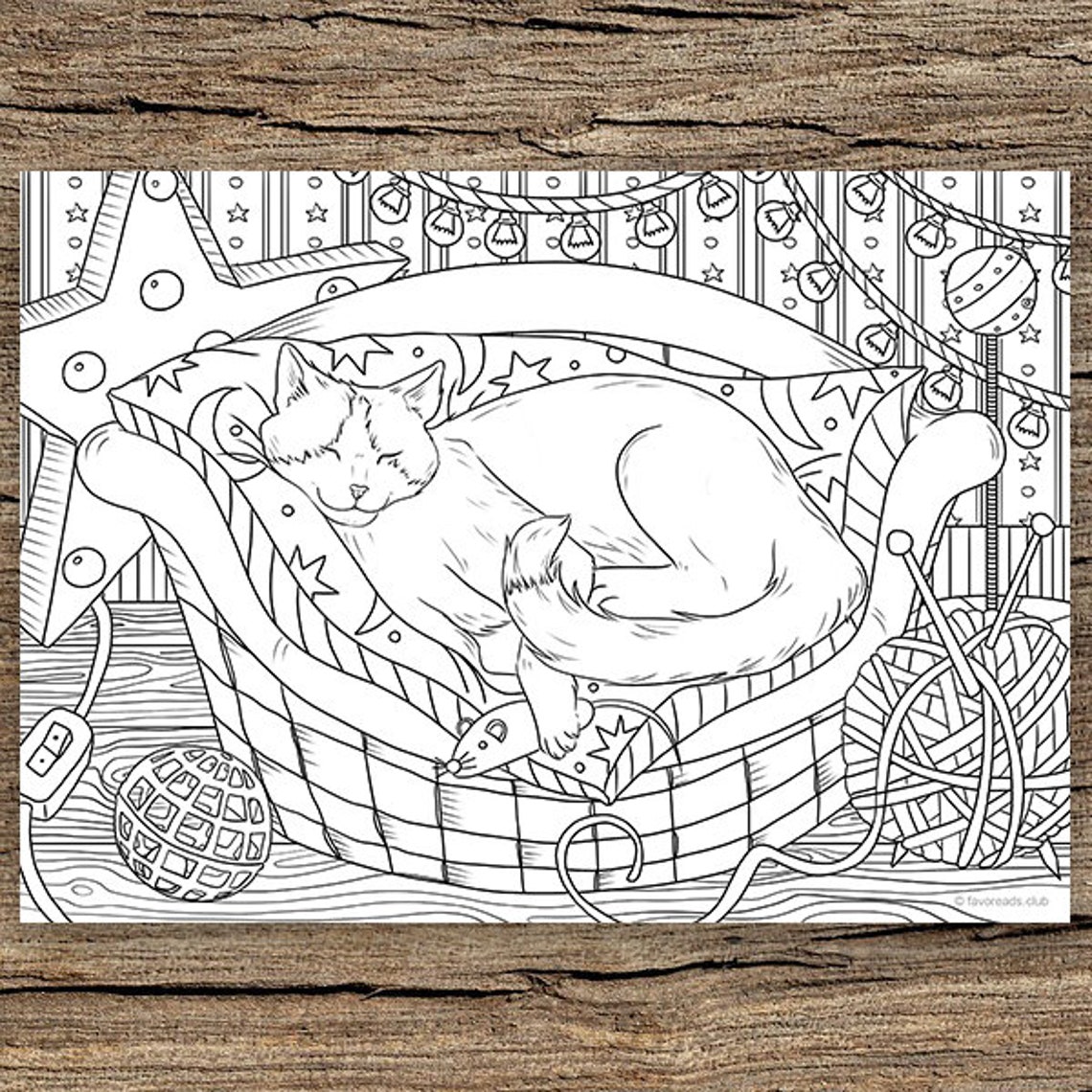 Sleepy Cat Printable Adult Coloring Page From Favoreads - Etsy