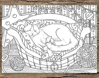 Sleepy Cat - Printable Adult Coloring Page from Favoreads (Coloring book pages for adults and kids, Coloring sheets, Colouring designs)