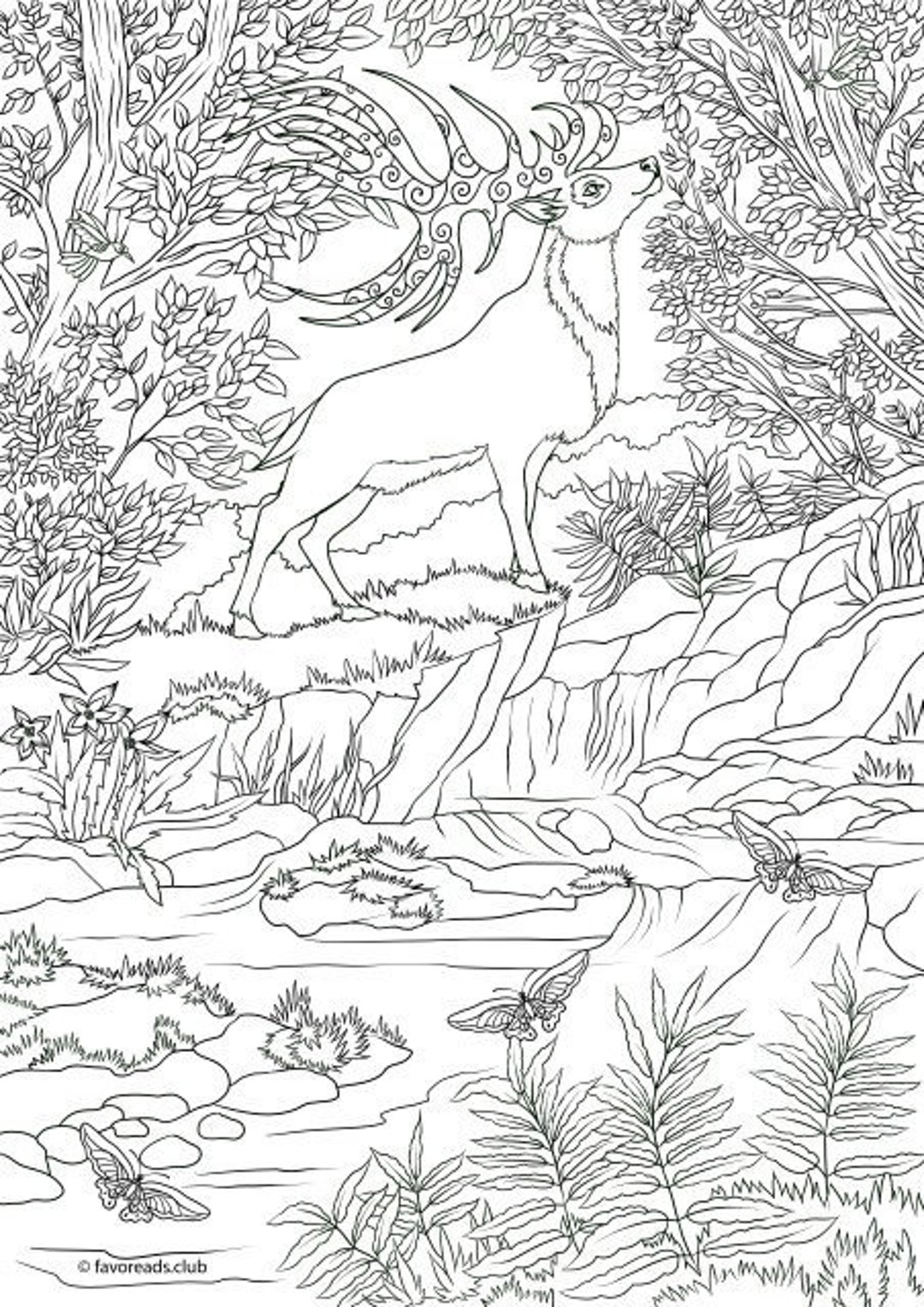 Deer - Printable Adult Coloring Page From Favoreads (coloring Book ...