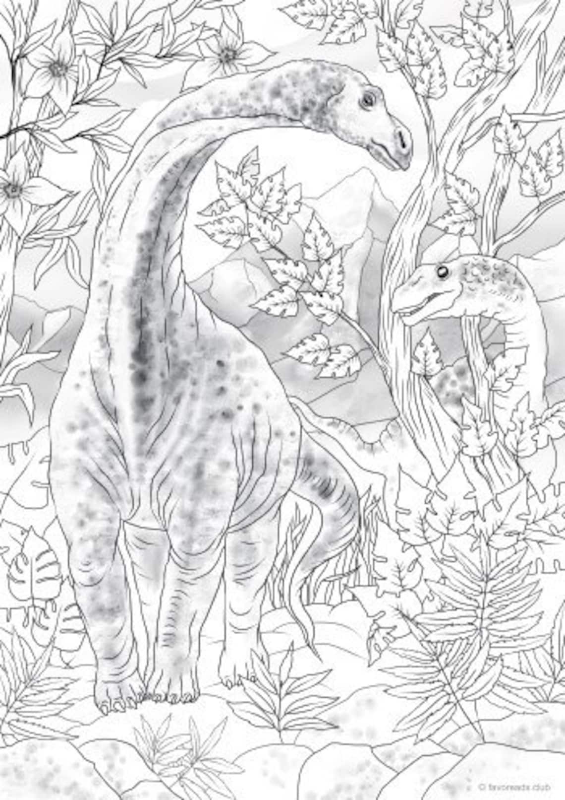 Dinosaurs Printable Adult Coloring Page From Favoreads | Etsy