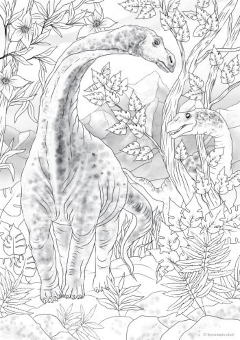 Dinosaurs Printable Adult Coloring Page From Favoreads | Etsy