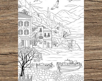 Sea Coast - Printable Adult Coloring Page from Favoreads (Coloring book pages for adults and kids, Coloring sheets, Coloring designs)
