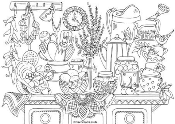 Big coloring page for children and adult with food