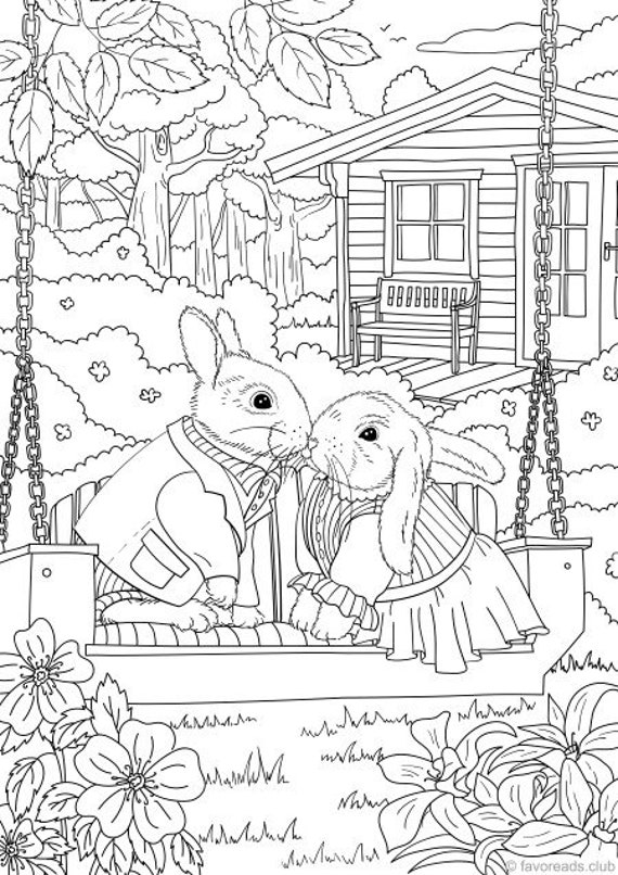 Download Rabbits in Love Printable Adult Coloring Page from ...
