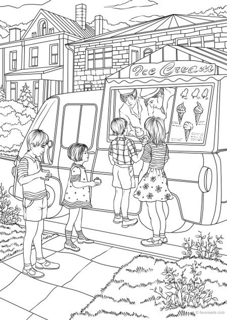 Download Ice Cream Truck Printable Adult Coloring Page from ...