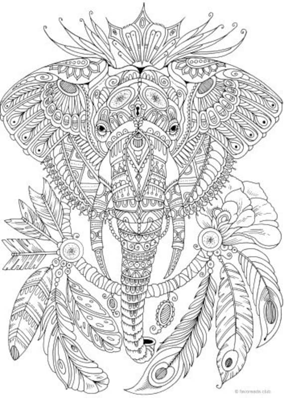 Download Elephant Printable Adult Coloring Page From Favoreads Etsy