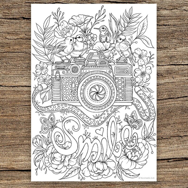 Download Smile Printable Adult Coloring Page from Favoreads Coloring | Etsy