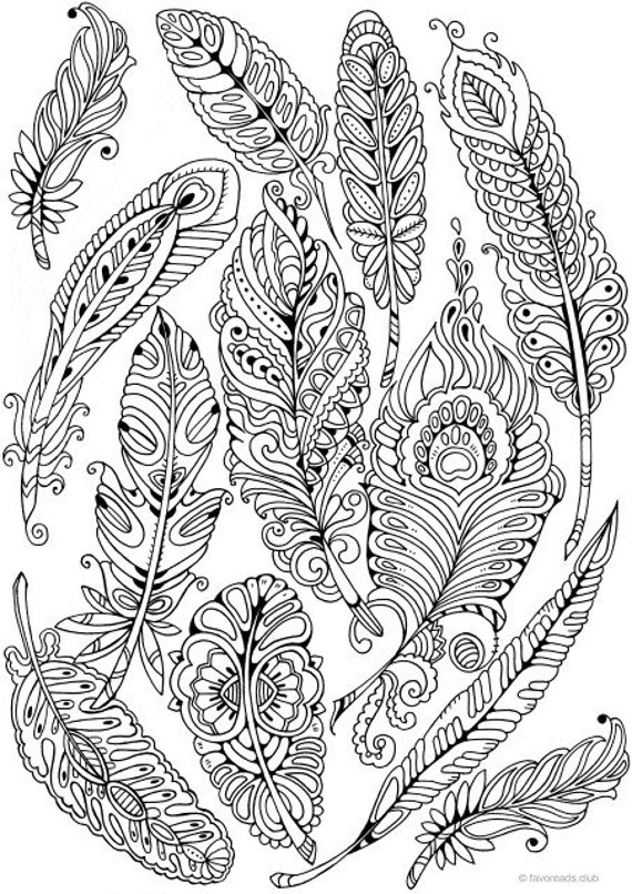 Download Feathers Printable Adult Coloring Page from Favoreads | Etsy