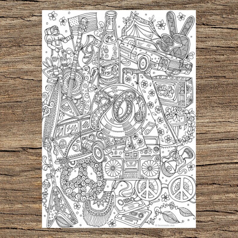 Groovy 70s Printable Adult Coloring Page