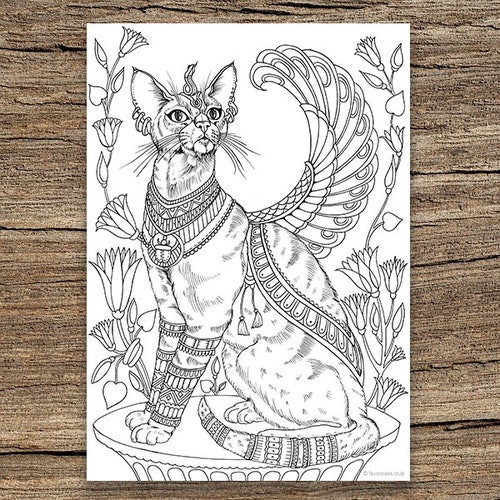 Egyptian Cat Printable Adult Coloring Page From Favoreads - Etsy
