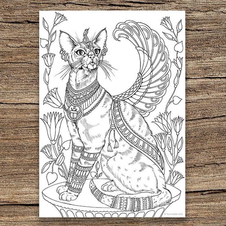 Download Egyptian Cat Printable Adult Coloring Page from Favoreads | Etsy