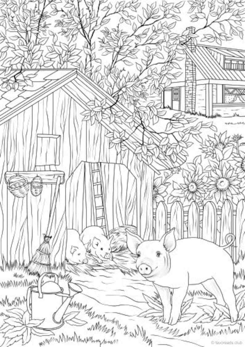 Pigs Printable Adult Coloring Page From Favoreads coloring | Etsy