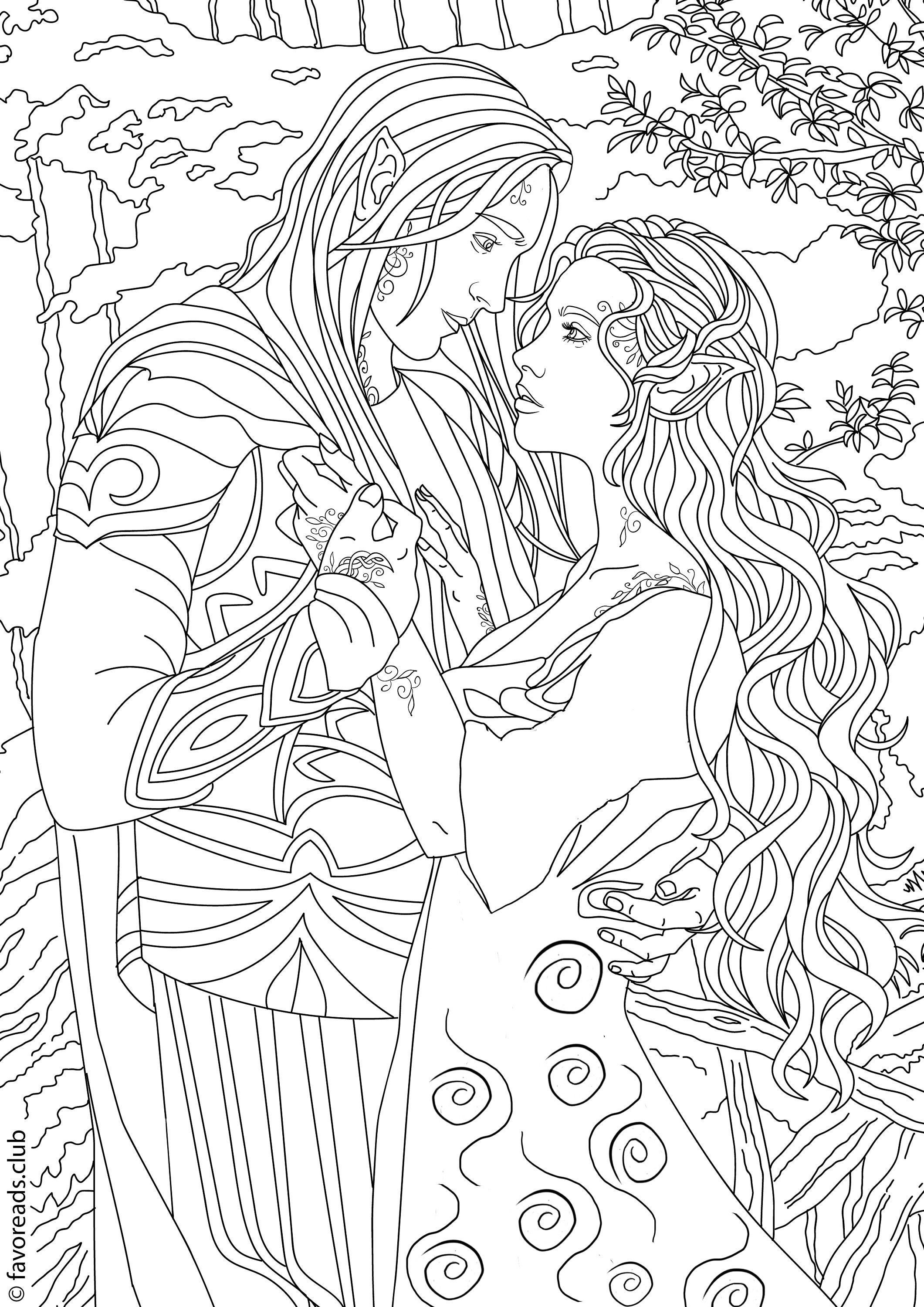 Fantasy Romance Printable Adult Coloring Page from Favoreads | Etsy