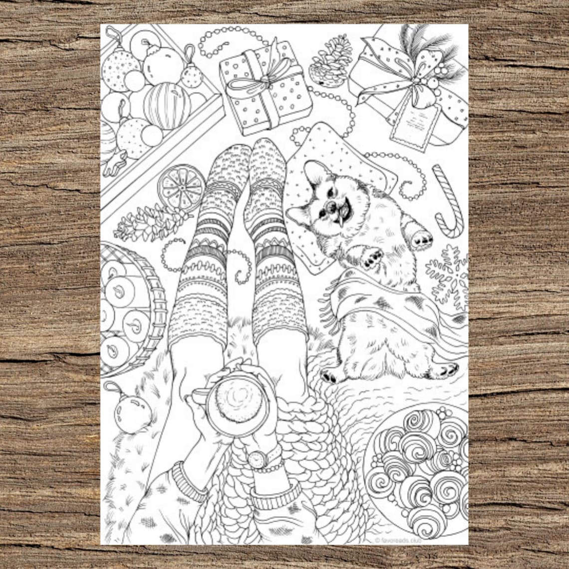 Cozy Scene Printable Adult Coloring Page from Favoreads | Etsy