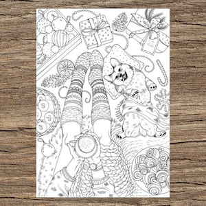 Cozy Scene - Printable Adult Coloring Page from Favoreads (Coloring book pages for adults and kids, Coloring sheets, Colouring designs)