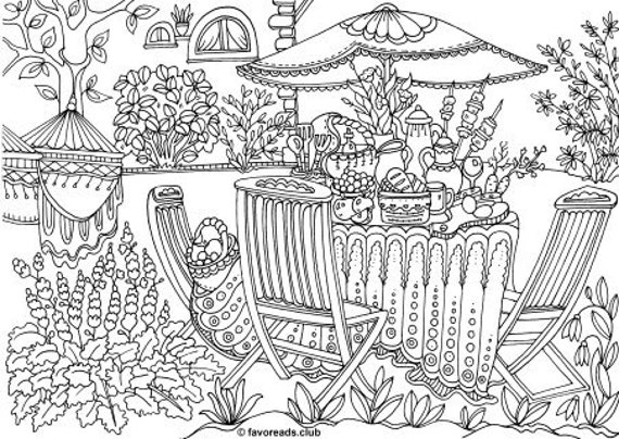 Day in the country coloring sheet, Adult Coloring sheet, Printable