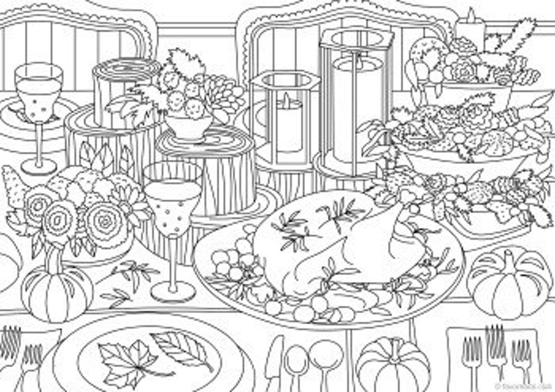 Thanksgiving Printable Adult Coloring Page from Favoreads Etsy