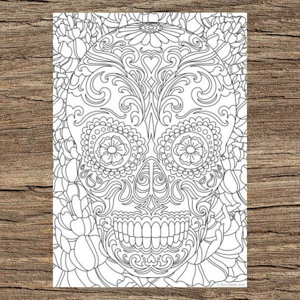 Sugar Skull - Printable Adult Coloring Page from Favoreads (Coloring book pages for adults and kids, Coloring sheets, Coloring designs)