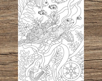 Fantasy Turtle - Printable Adult Coloring Page from Favoreads (Coloring book pages for adults and kids, Coloring sheets, Colouring designs)