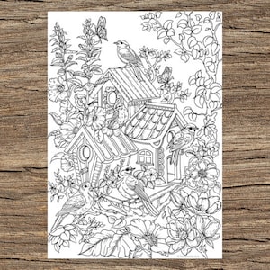 Birdhouse - Printable Adult Coloring Page from Favoreads (Coloring book pages for adults and kids, Coloring sheet, Coloring design)